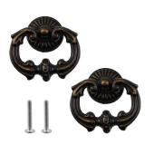 MY MIRONEY 2 Pack Vintage Cabinet Handles, Oil Rubbed Bronze Ring Drawer Pulls, Zinc Alloy Hardware Knobs with Screws for Kitchen, Dresser, Cabinet - Retail: $15