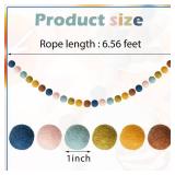 WILLBOND 2 Pieces Wool Felt Rainbow Ball Garland Colorful Pom Pom 6.5 ft Long 24 Ball Garland for Easter Mardi Gras Classroom Halloween Thanksgiving Xmas (Multicolor) - Retail: $17