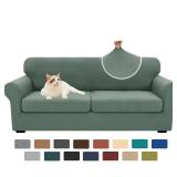 XINEAGE New 3 Pieces Couch Covers for 2 Extra Large Cushion Sofa Super Stretch Sofa Cover for 2 Large Seat Universal Loveseat Slip Cover for Living Room (Pea Green), 71"-91"(2 Cushions) - Retail: $56