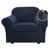 H.VERSAILTEX Rich Velvet Stretch 2 Piece Cover Chair Slipcover Sofa Cover Furniture Protector Couch Soft with Elastic Bottom Chair Couch Cover with Arms Width Up to 49 Inch(Chair,Navy) - Retail: $36