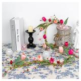 DIYFLORU 5 FT Valentine Garland Valentines Garlands Valentines Day Garlands Pink Floral Garland with Tuilps Heart Berry for Valentine