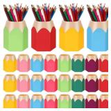 HCEWSBFD 24 Pcs Pencil Shaped Pen Holders Plastic Pencil Holder Desktop Pen Cups Colorful Pencil Storage Organizer Cute Penci-l Pot Makeup Brush Container for Desk School Office Home Table Decoration 