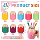 HCEWSBFD 24 Pcs Pencil Shaped Pen Holders Plastic Pencil Holder Desktop Pen Cups Colorful Pencil Storage Organizer Cute Penci-l Pot Makeup Brush Container for Desk School Office Home Table Decoration 