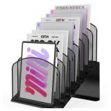 Inclined Desk File Organizer Metal Desk Magazine Folder Holder with 8-Section Vertical Compartments Rack File Organizer for Office, Home, School, Black - Retail: $24