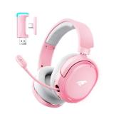 Wireless Gaming Headset, 7.1 Surround Sound, 2.4GHz USB Gaming Headphones with Bluetooth 5.4, 100H Battery, ENC Noise Canceling Mic, RGB Light, Wireless Headset for PC PS5 PS4 Mac Switch (Gray-Pink) -