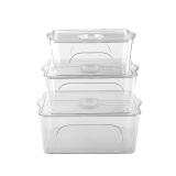 FRASTORDER Food Storage Containers with Lids - Clear Plastic Stackable Storage Bins with Date Recorder for Fridge, Freezer, Kitchen Cabinet, Pantry Organization (Set of 3) - Retail: $21