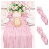 2 Pack 120 Inch Pink Cheesecloth Table Runner Boho Rustic Gauze Sheer Romantic 10 FT Long Cheese Cloth Table Runner for Bridal Baby Shower Wedding Party Birthday Holiday Home Easter Decor - Retail: $1