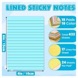 9 Pads Lined Sticky Notes, 4in x 6in Self Stick Note Pads, Strong Adhesive Sticky Note with Lines, Large Sticky Notes for School, Home, Office, 24 Sheets/Pad - Retail: $9
