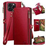 XcaseBar compatible with iPhone 14 Pro Max 6.7" Wallet case with Zipper Credit Card Holder RFID Blocking,Flip Folio Book PU Leather Phone case Shockproof Cover Men Women for Apple 14 Pro Max case Red 