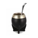 Generic Ceramic Liner Yerba Mate Cup Argentina Gourd with Mate Bombilla Straw (Black), medium