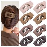 Brown Flat Hair Clips for Women Large Neutral Matte No-Slip Rectangle Claw Clips for Thick & Thin Hair, Strong Hold Square Hair Accessories for Everyday Office or Coffee Look - Retail: $10