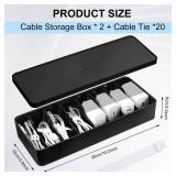 Tatuo 2 Pcs Cable Organizer Box with Wire Ties, Plastic Cord Storage Box with Lid, Electronics Organizer for Home Office Desk Organizers and Accessories (Black) - Retail: $19