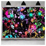 Qian 7x5ft Graffiti Paint Colorful Splatter Photography Backdrop Glow Neon Birthday Party Decoration Photo Props - Retail: $9
