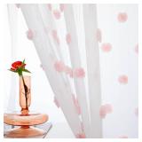 MYSKY HOME Pink Curtains for Bedroom 63 Inch Length Pom Pom Short White Sheer Curtains for Boys Room Kids Curtains Dining Room Rod Pocket Bohemian Farmhouse Window Drapes 52 x 63 in 2 Pieces - Retail: