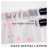 MYSKY HOME Pink Curtains for Bedroom 63 Inch Length Pom Pom Short White Sheer Curtains for Boys Room Kids Curtains Dining Room Rod Pocket Bohemian Farmhouse Window Drapes 52 x 63 in 2 Pieces - Retail: