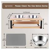 Qyapeixy Elevated Cat Bowls with Food Mat, 15° Tilted Anti Vomiting Raised Cat Feeder for Indoor Cats and Puppy, 2 Stainless Steel Bowls for Food and Water - Retail: $20