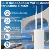 Outdoor WiFi Extender Long Range for Starlink Gen 3 Router, Dual Band Wireless Access Point, 300Mbps Signal Booster/Reapter for Starlink WiFi to Outbuildings, IP65 Waterproof for Farm, Yard, Barn - Re