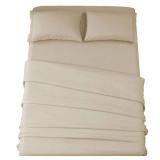 SONORO KATE Bed Sheet Set Super Soft Microfiber 1800 Thread Count Luxury Egyptian Sheets 16-Inch Deep Pocket Wrinkle and Hypoallergenic-4 Piece (Beige, Queen) - Retail: $39