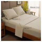 SONORO KATE Bed Sheet Set Super Soft Microfiber 1800 Thread Count Luxury Egyptian Sheets 16-Inch Deep Pocket Wrinkle and Hypoallergenic-4 Piece (Beige, Queen) - Retail: $39