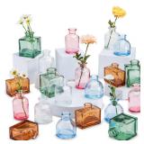 Small Glass Bud Vases for Centerpieces - Hewory 20pcs Colored Sturdy Cute Flower Vases Bulk, Mini Bottle Vase for Wedding Home Decor Birthday Party Events Mother