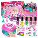 Amagoing Kids Nail Polish Set for Girls, Girls Nail Kit Ages 7-12 with Nail Dryer, Quick-Dry Nail Polish, Nail Art Pens, Cartoon Press on Nail, Makeup Bag, Spa Manicures Birthday Christmas Gift Toy - 