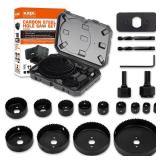 KATA Hole Saw Kit, 18 Pieces Hole Saw Set with 3/4"-5"(19-127mm) Saw Blade, 2 Mandrels, 2 Drill Bits, 1 Installation Plate, 1 Hex Key with Case, Ideal for Soft Wood, Plywood, Drywall, PVC - Retail: $1