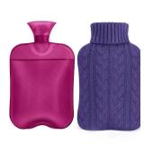 Samply Hot Water Bottle with Knitted Cover, 2L Hot Water Bag for Hot and Cold Compress, Hand Feet Warmer, Ideal for Menstrual Cramps, Neck and Shoulder Pain Relief, Purple - Retail: $10