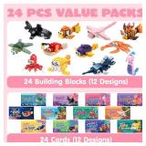 JOYIN 24 Packs Valentines Day Cards with Ocean Animal Building Block for Party Gifts, Kids Classroom Exchange, Prize Supplies, School Rewards, Valentine