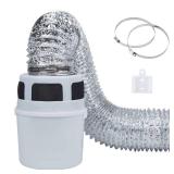 VIWINVELA 3 IN 1 Indoor Dryer Vent Kit Filter Bucket for Electric Dryer with 4-Inch by 5-Feet Proflex Duct (Silver) - Retail: $30