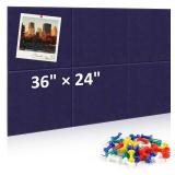 NIUBIER Bulletin Board, 36"x24" Felt Wall Tiles, 6 Pack Cork Boards for Office, Large Black Corkboard for Office Home (with 30 Pcs Push Pins) (Blue) - Retail: $13