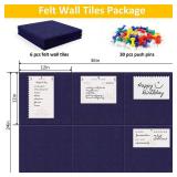 NIUBIER Bulletin Board, 36"x24" Felt Wall Tiles, 6 Pack Cork Boards for Office, Large Black Corkboard for Office Home (with 30 Pcs Push Pins) (Blue) - Retail: $13