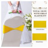 Friend Spandex Stretch Chair Sashes Bows, Elastic Chair Cover Bands Ties Without Buckle for Wedding Reception Events Universal Ceremony Banquet Decorations (Bright Gold) - Retail: $47