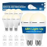 BoRccdit KeepLit 8PK Emergency Rechargeable Light Bulbs, 48H Battery Backup, 3 Brightness Levels, 12W 65W Equivalent A19 LED Bulb Auto-On During Power Outage for Hurricane, Emergency Use (Soft White) 