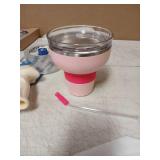 Magcheer 16 oz Cocktail Tumbler with Lid and Straw - Stainless Steel Insulated Margarita Tumbler - 320° Sippable Stemless Wine Cup for Party | Pink - Retail: $25