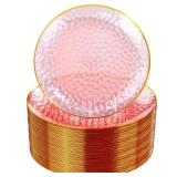 Rubtlamp Pink Gold Dessert Plates hammered party plates, Pink Disposable Plates With Gold Rim, 7 Inch Dessert Platos Disposable, Plastic Appetizer Plates Perfect for Mother