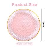 Rubtlamp Pink Gold Dessert Plates hammered party plates, Pink Disposable Plates With Gold Rim, 7 Inch Dessert Platos Disposable, Plastic Appetizer Plates Perfect for Mother