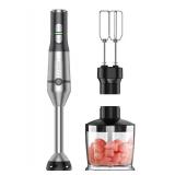 Gavasto Immersion Blender 800 Watts Scratch Resistant Hand Blender,15 Speed and Turbo Mode Hand Mixer, Heavy Duty Copper Motor Stainless Steel Smart Stick with Egg Beaters and Chopper/Food Processor