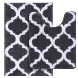 OLANLY Bathroom Rugs Set 2 Piece, Microfiber Bath Shower Mat and U-Shaped Toilet Rug, Machine Wash Dry, Non-Slip Absorbent Shaggy Bath Mats for Tub, Shower and Bathroom (24"x16"+24"x20", Dark Grey) - 