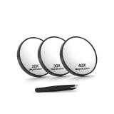 Macaki 20X/30X/40X Magnifying Mirror with Suction Cups and Tweezers Set, 3.5 inches Travel Magnified Makeup Mirror, Black, 3PCS - Retail: $10