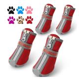 QUMY Dog Shoes for Small Dog, Puppy Dog Boots & Paw Protectors for Winter, Summer Hot Pavement, Waterproof in Rainy Weather, Ourdoor Walking, Indoor Hardfloors Skid-Resistant Soles Red Size 5 - Retail