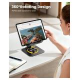 Lamicall Adjustable iPad Stand for Desk - [Ultra-Slim Foldable][360°Rotation] Tablet Stand with Heavy-Duty Base, Tablet Holder Gifts for 4.7-13" Devices, 2025 iPad Pro Air Mini, Kindle, iPhone 17 Pro