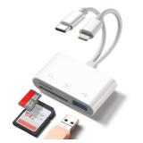 WEZAFO SD Card Reader for iPhone Android, Memory Card Reader Built-in Dual iOS & USB C Connector Card Reader with USB-A/SD/MicroSD 3 Slots, No Application Required Plug and Play - Retail: $7