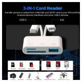 WEZAFO SD Card Reader for iPhone Android, Memory Card Reader Built-in Dual iOS & USB C Connector Card Reader with USB-A/SD/MicroSD 3 Slots, No Application Required Plug and Play - Retail: $7