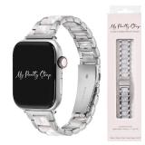 My Pretty Strap Diva Band Compatible with Apple WATCH SE Series 9 8 7 6 5 4 3 2 1, 42MM / 44MM / 45MM / 49MM, Stainless Steel Metal Silver for Women - Retail: $40