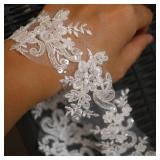 G-RUI 6cm*2yards Ivory White Luxury Beaded Embroidery Flower lace Appliques for Wedding Dresses Rhinestone Applique Patches Embroidery lace parches rope (Off White Color) - Retail: $12