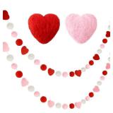 Boao 2 Pieces Heart Felt Garlands Decorations Red Pink Ball Garland Hanging Pom Pom Banners for Wedding Mothers Day Party Home Tree Decor(Natural Colors Set) - Retail: $13