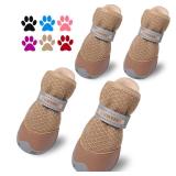 QUMY 4PCS Dog Shoes for Small Dogs, Hot Pavement Summer Puppy Dog Boots & Paw Protectors with Soft Anti-Slip Rubber Sole, Mesh Breathable Dog Booties for Hardfloors, Walking Running Khaki Size 3 - Ret