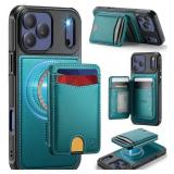 Usroom for iPhone 17 Pro Max Wallet Case Compatible with Magsafe, Magnetic RFID Blocking Card Holder Kickstand 2 in 1 Detachable Case for iPhone 17 Pro Max 6.9", Bluish Green - Retail: $27