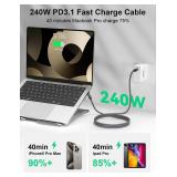 XAOSUN USB C to USB C Cable, Right Angle USB C 3.2 Gen 2 Cable 20Gbps USB Type C Data Transfer 4K Video Cable 90 Degree 240W Fast Charging for MacBook iPad SSD ROG Ally Hub Dell XPS 6.6ft - Retail: $1