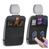 lebogner Back Seat Cover For Kids + 3 Pocket Storage Organizer, 2 Pack X-Large Waterproof Kick Mats Backseat Protector, Car Seat Back Protectors For Vehicles To Protect From Dirt, Mud & Scratches - Re